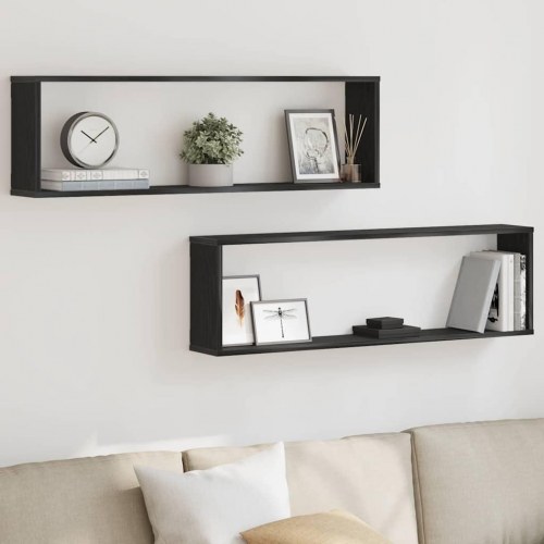 Væghylder 2 stk. - 100 × 15 × 30 cm i konstrueret træ, sort eg