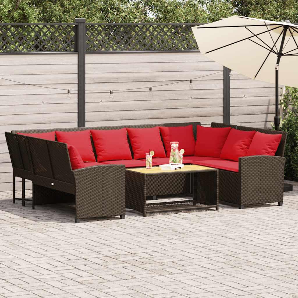 Havesofa med hynder polyrattan brun