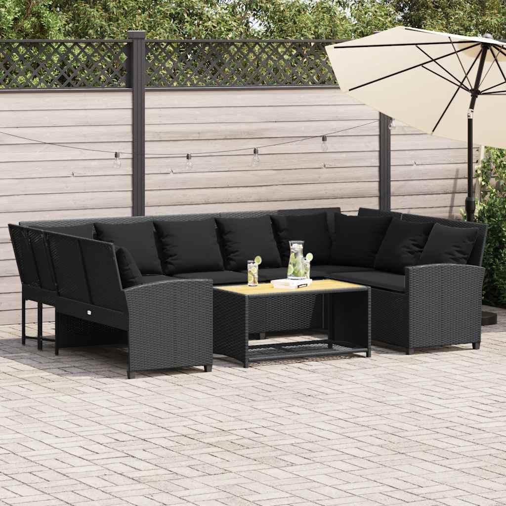 Havesofa med hynder polyrattan sort