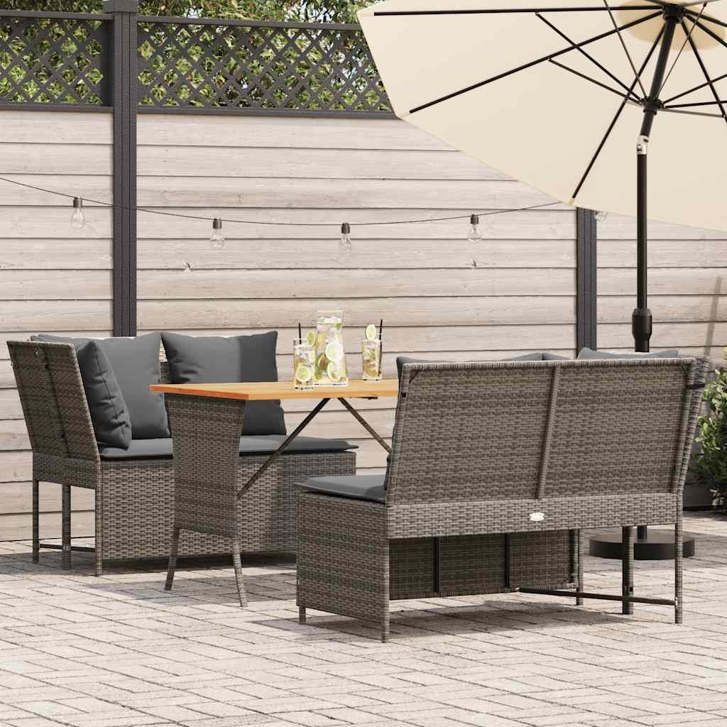 Havesofasæt 3 dele med hynder polyrattan grå