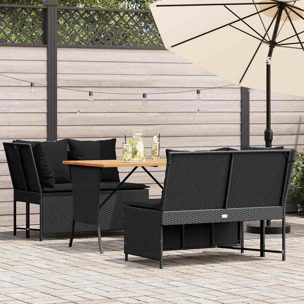 Sofasæt til haven 3 dele med hynder polyrattan sort