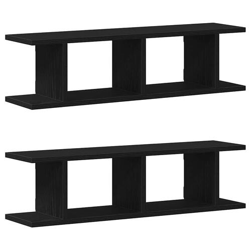 Væghylder 2 stk. 75x18x20 cm konstrueret træ sort egetræ