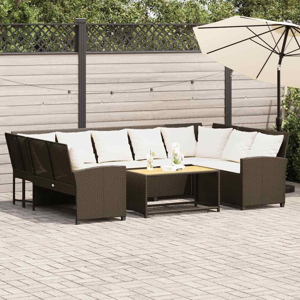 Havesofa med hynder polyrattan brun