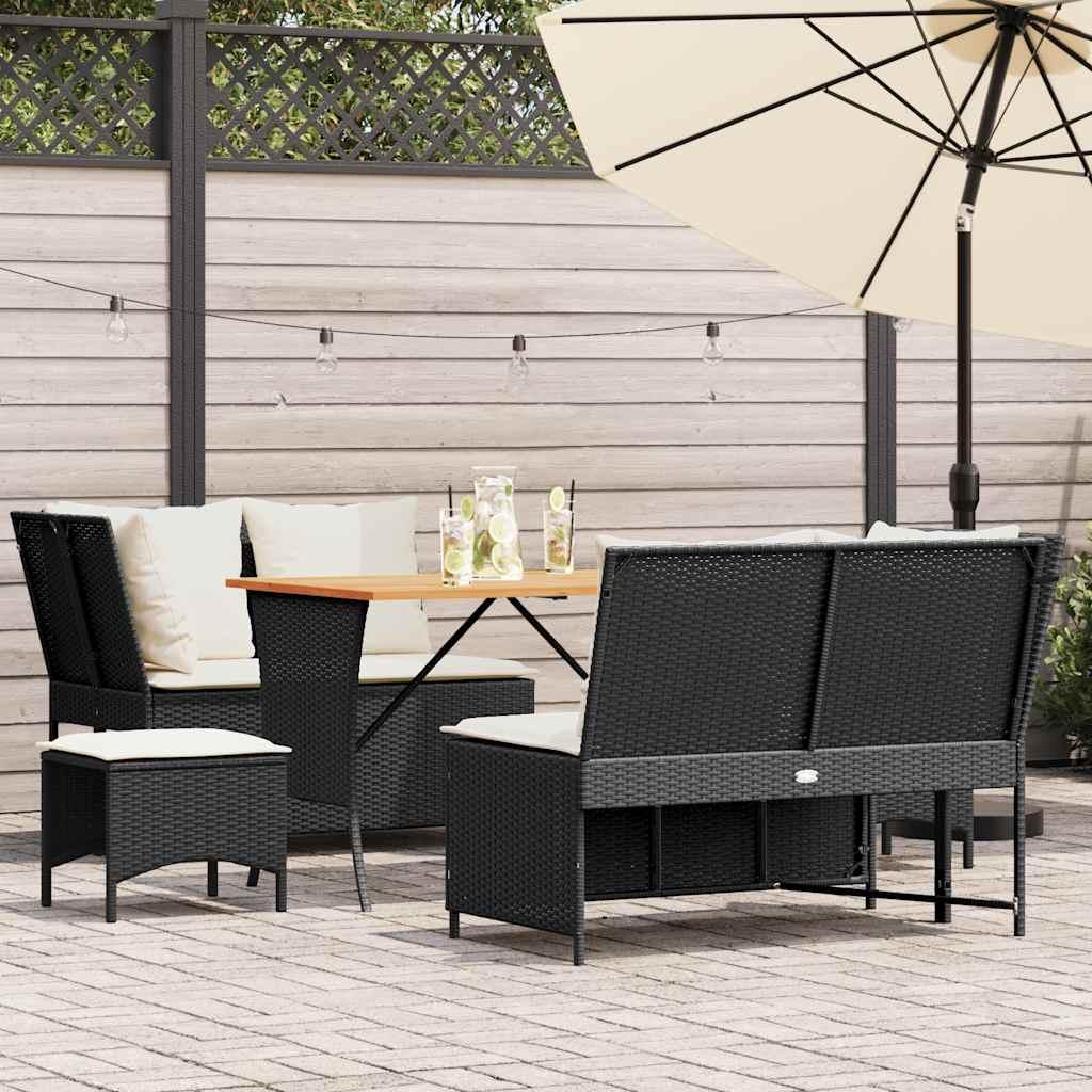 Sofasæt til haven i polyrattan - 5 dele med hynder, sort
