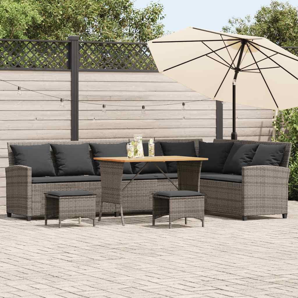 Sofasæt til haven 4 dele med hynder L-formet polyrattan grå