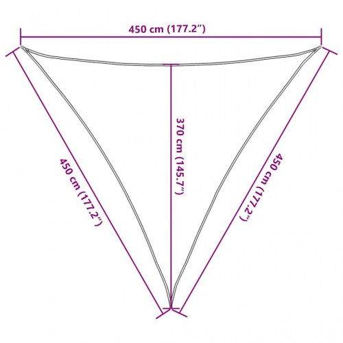 Solsejl trekantet 4,5 × 4,5 × 4,5 m - HDPE 160 g/m², gul