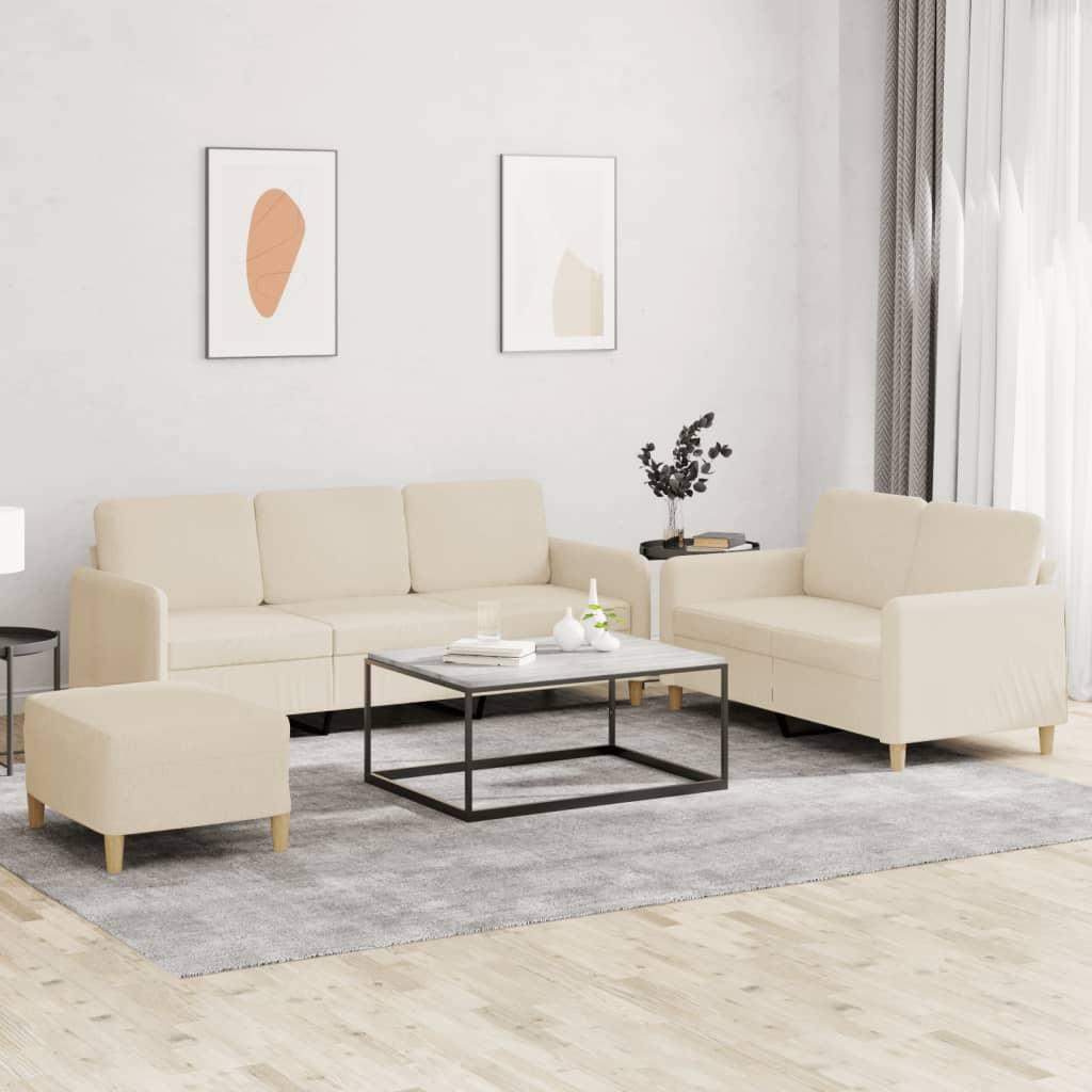 Sofasæt 2 Dele Stof - Creme / Med fodskammel