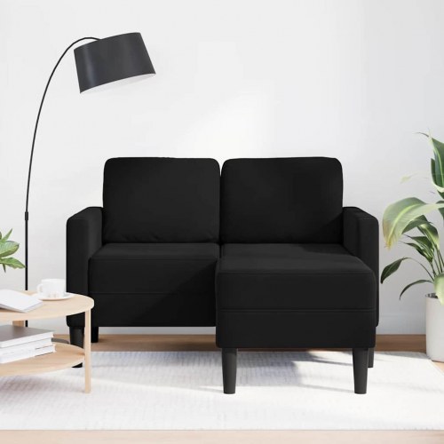 2-personers sofa med chaiselong L-formet sort 125 cm fløjl