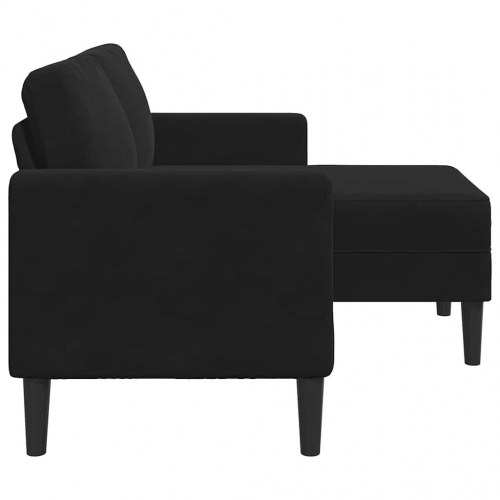 2-personers sofa med chaiselong L-formet sort 125 cm fløjl