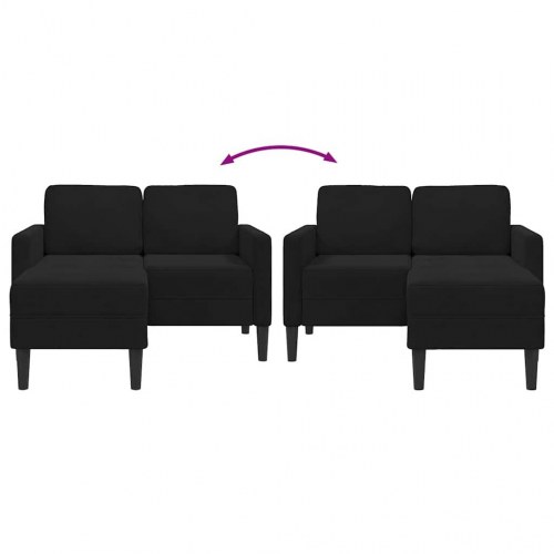 2-personers sofa med chaiselong L-formet sort 125 cm fløjl