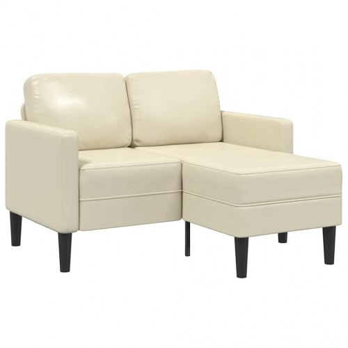 2-personers sofa med chaiselong L-formet 125cm kunstlæder creme