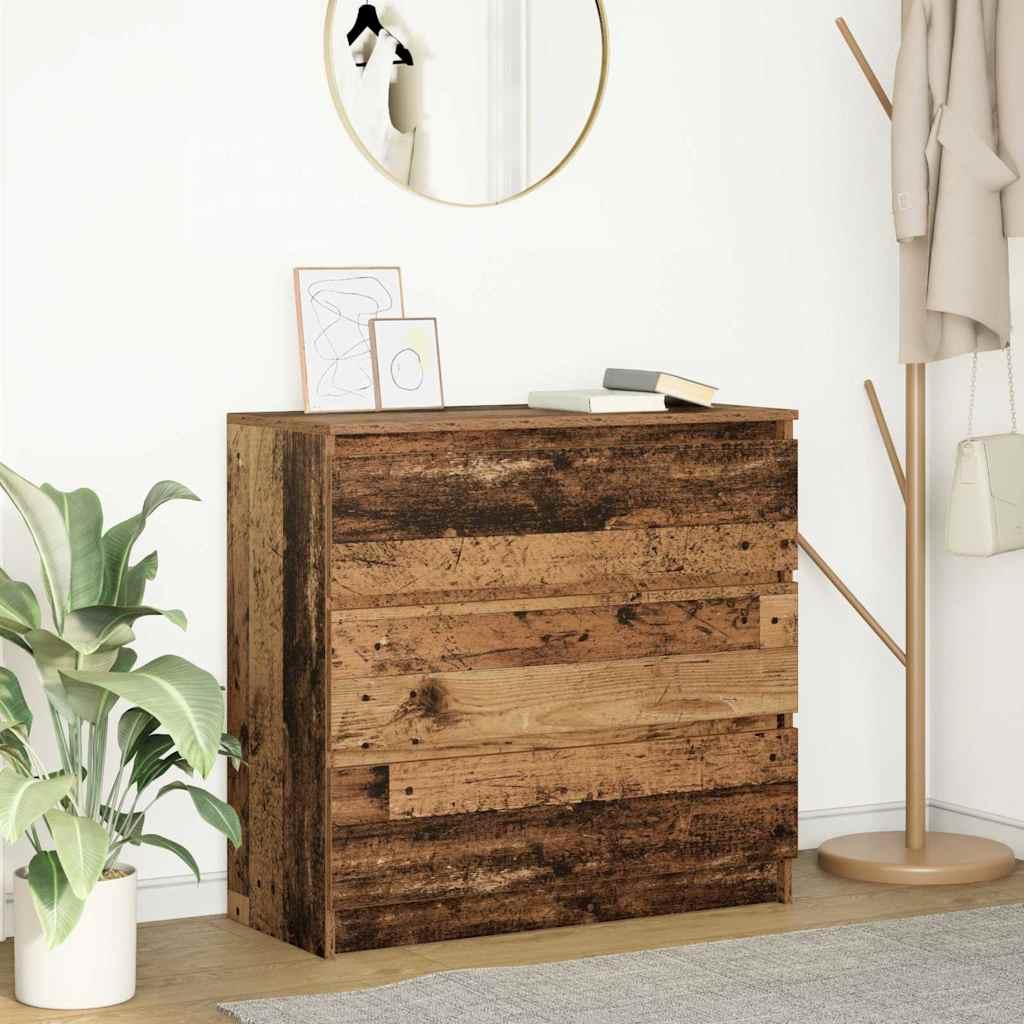 Skænk 80×35×76 cm i konstrueret træ - antikt træ look, 3 skuffer