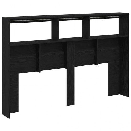 Sengegavl med opbevaring og LED-lys 160 x 17 x 102 cm - sort eg