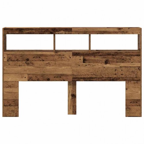 Sengegavl med opbevaring og LED-lys - 160 x 17 x 102 cm, antikt træ