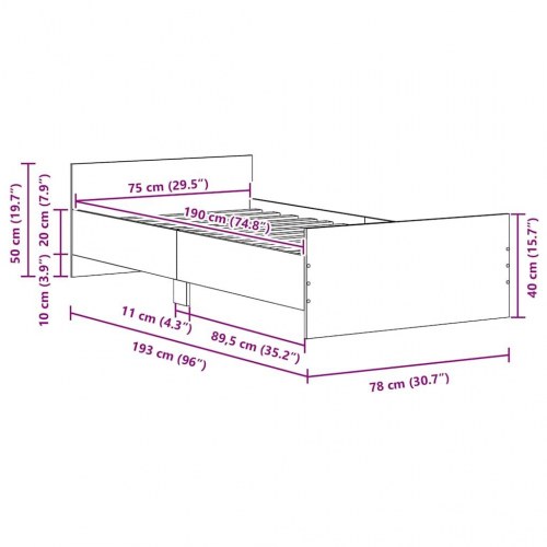 Sengeramme 75×190 cm i sort eg - konstrueret træ, uden madras