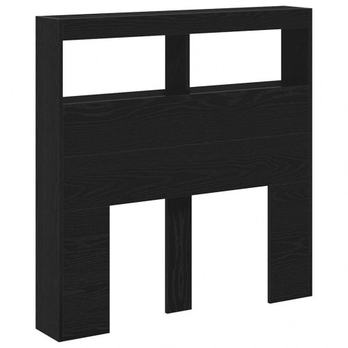 Sengegavl med opbevaring og LED-lys - sort eg, 100 x 17 x 102 cm