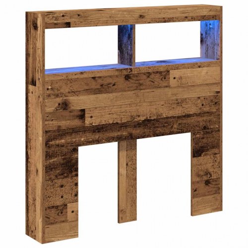 Sengegavl med opbevaring og LED-lys 100 x 17 x 102 cm - antikt træ