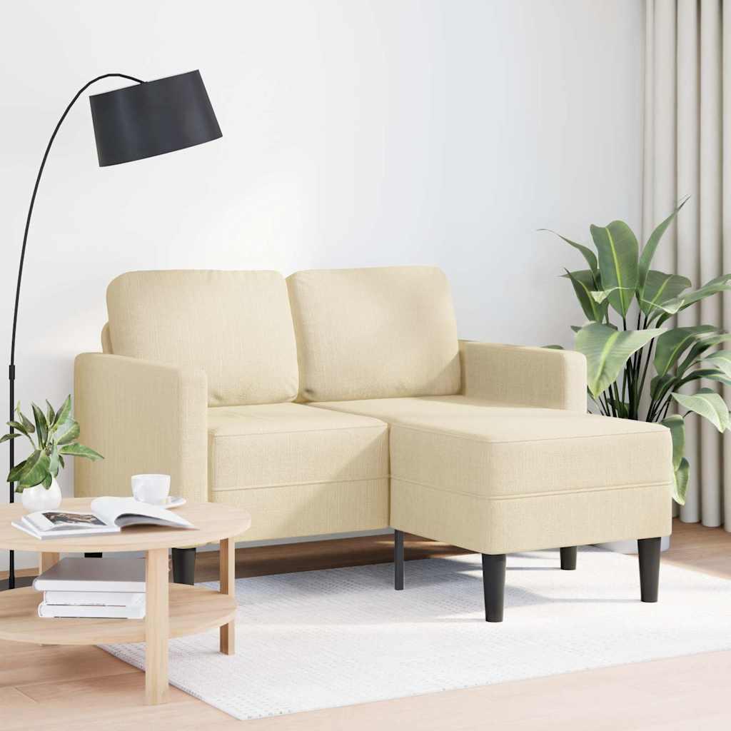 2-personers sofa med chaiselong L-formet 125cm stof cremefarvet