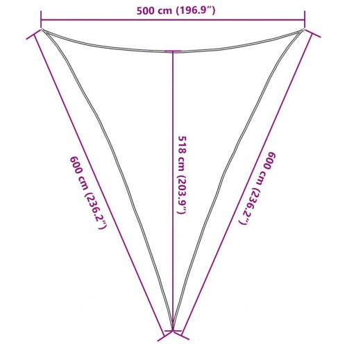 Solsejl trekantet 5 × 6 × 6 m - HDPE 160 g/m², gul