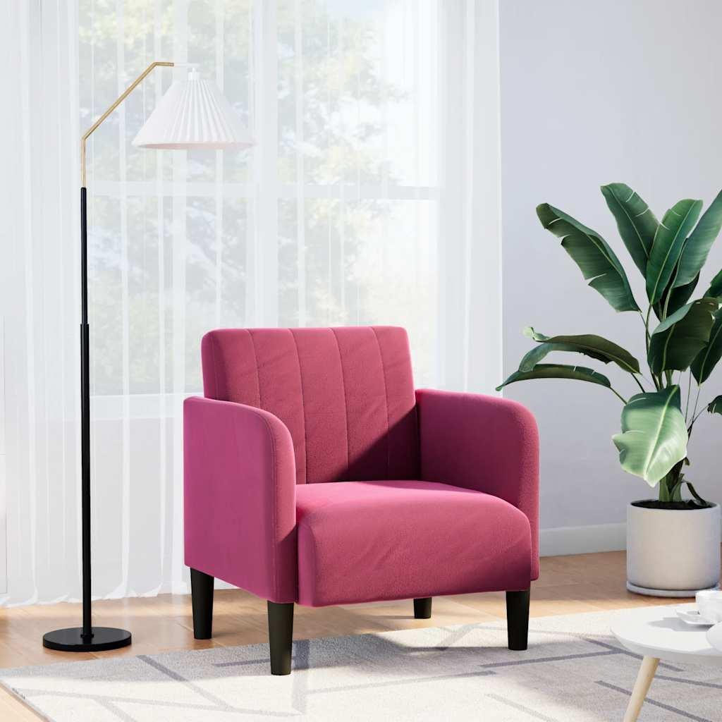 Sofastol med armlæn 54 cm fløjl vinrød