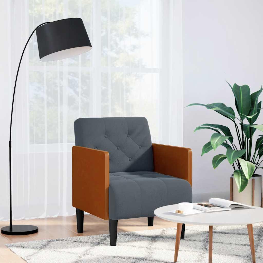 Sofastol Med Armlæn 55 Cm Fløjl Mørkegrå