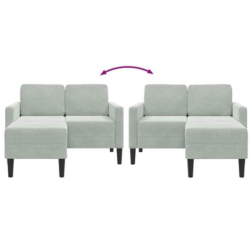 2-personers sofa med chaiselong L-formet 125 cm fløjl lysegrå