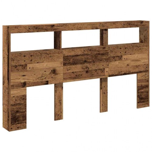 Sengegavl med opbevaring og LED-lys - antikt træ, 180 x 17 x 102 cm