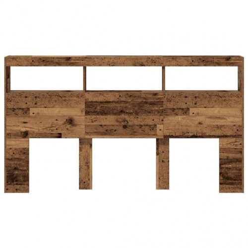 Sengegavl med opbevaring og LED-lys - antikt træ, 180 x 17 x 102 cm