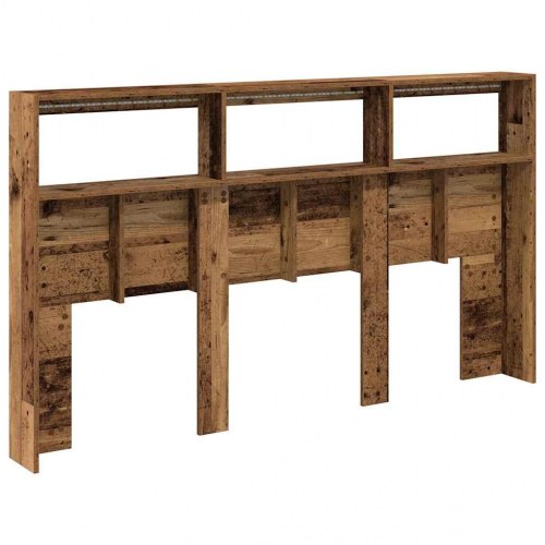 Sengegavl med opbevaring og LED-lys - antikt træ, 180 x 17 x 102 cm