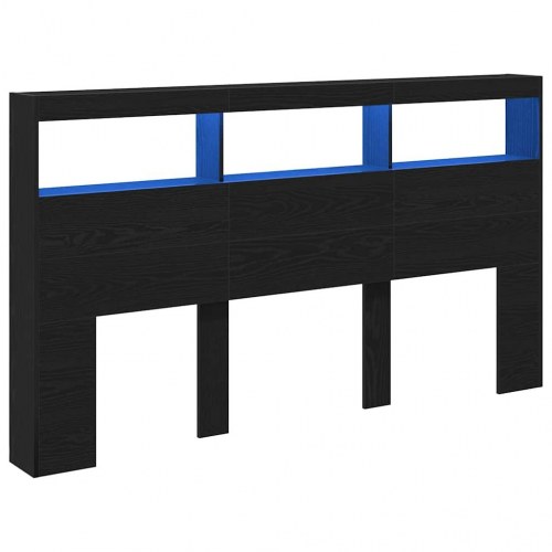 Sengegavl med opbevaring og LED-lys 180 x 17 x 102 cm - sort-eg