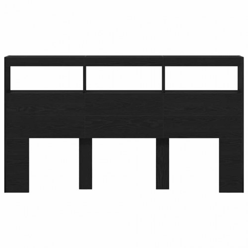 Sengegavl med opbevaring og LED-lys 180 x 17 x 102 cm - sort-eg