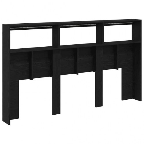 Sengegavl med opbevaring og LED-lys 180 x 17 x 102 cm - sort-eg