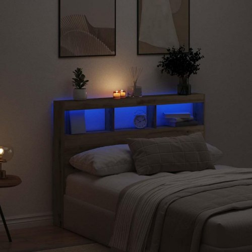 Sengegavl med opbevaring og LED-lys 140 x 17 x 102 cm