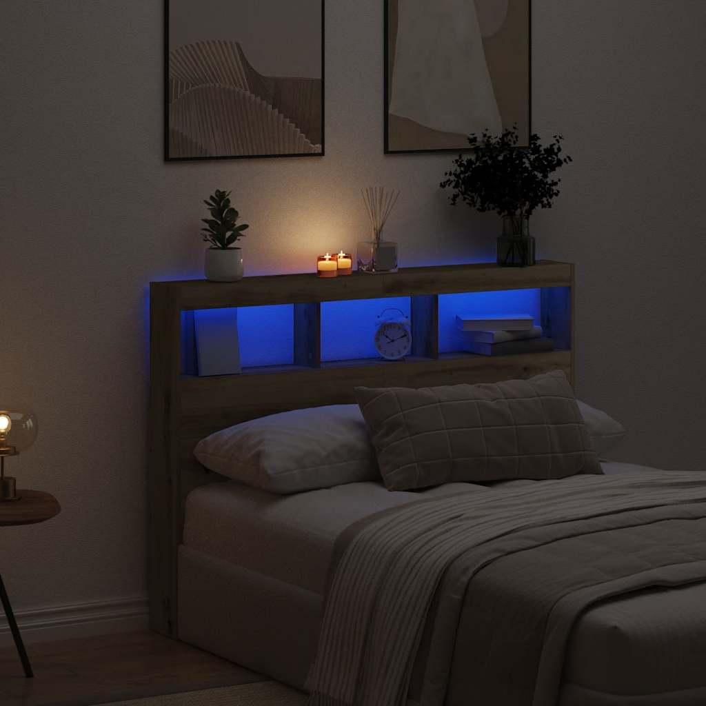 Sengegavl Med Opbevaring Og Led-Lys Brunt Eg - artisan eg / 140 x 17 x 102 cm