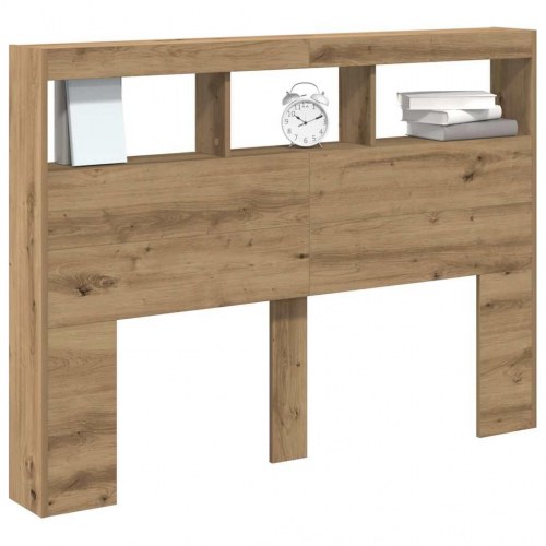 Sengegavl med opbevaring og LED-lys 140 x 17 x 102 cm