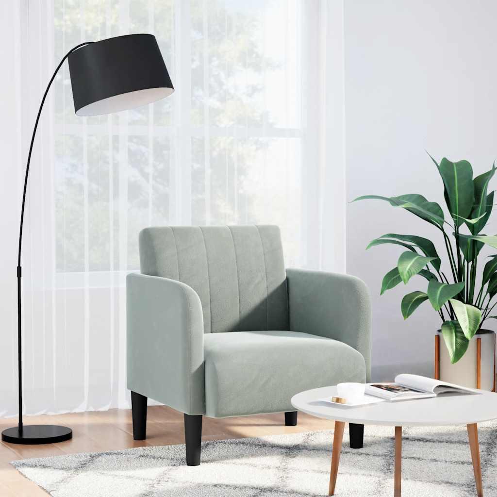 Sofastol Med Armlæn 54 Cm Fløjl - Lysegrå