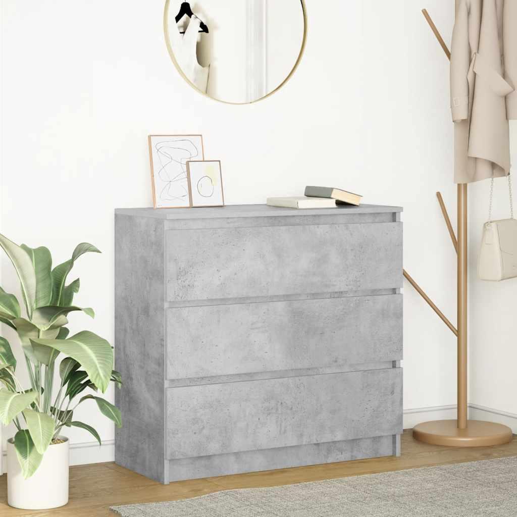 Skænk i konstrueret træ - 80×35×76 cm, betongrå, 3 skuffer