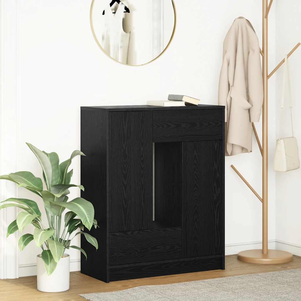 Skænk med skuffer og låger 73x31x90 cm sort egetræ