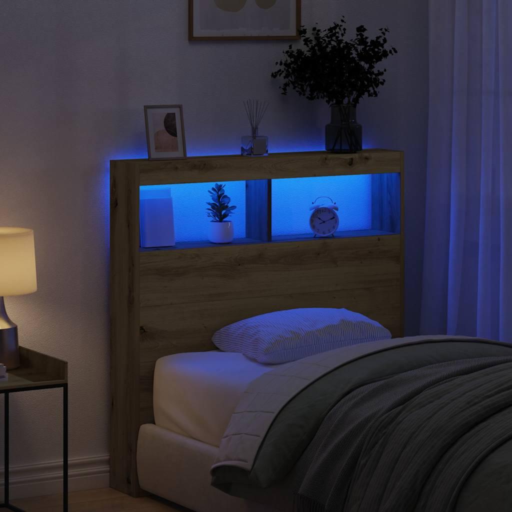 Sengegavl Med Opbevaring Og Led-Lys Brunt Eg - artisan eg / 100 x 17 x 102 cm