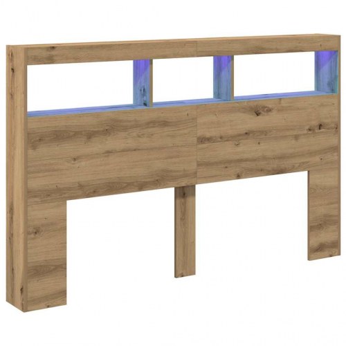 Sengegavl med opbevaring og LED-lys 160 x 17 x 102 cm - kunsteg