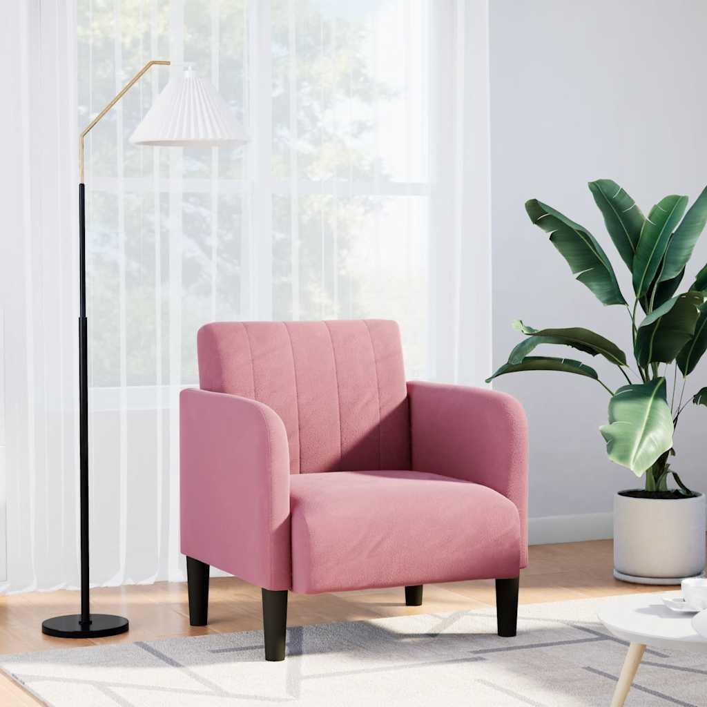 Sofastol med armlæn 54 cm fløjl lyserød
