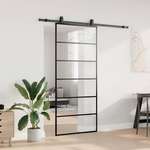 Skydedør med hardwaresæt 90x205 cm ESG glas sort