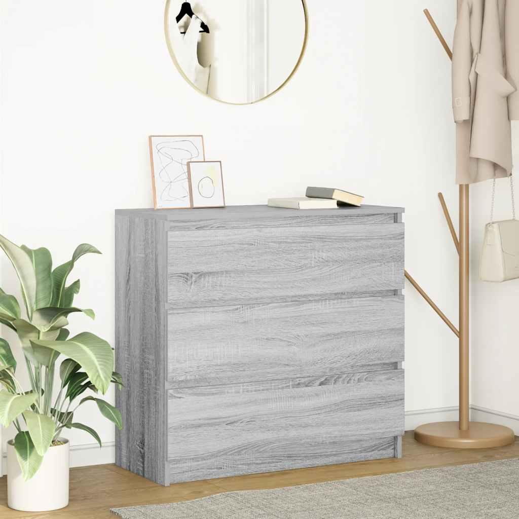 Skænk 80×35×76 cm i konstrueret træ - grå sonoma-eg, 3 skuffer