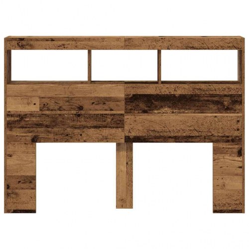 Sengegavl med opbevaring og LED-lys 140 x 17 x 102 cm - antikt træ
