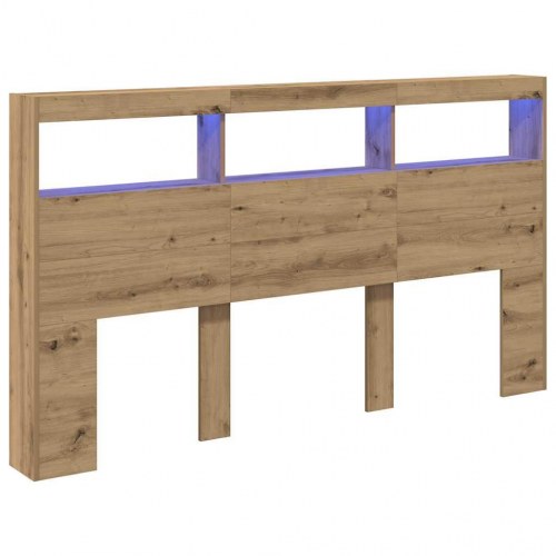 Sengegavl med opbevaring og LED-lys - kunsteg, 180 x 17 x 102 cm