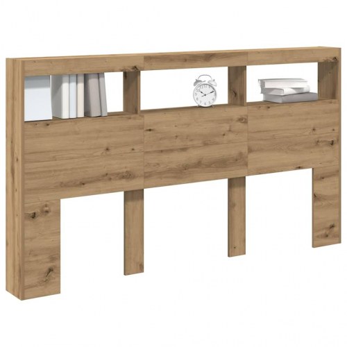 Sengegavl med opbevaring og LED-lys - kunsteg, 180 x 17 x 102 cm