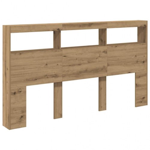 Sengegavl med opbevaring og LED-lys - kunsteg, 180 x 17 x 102 cm