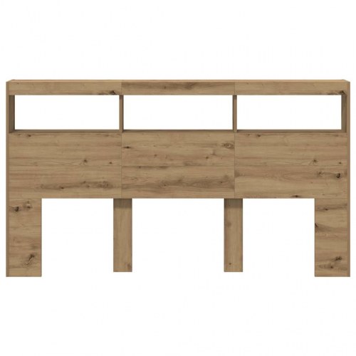 Sengegavl med opbevaring og LED-lys - kunsteg, 180 x 17 x 102 cm