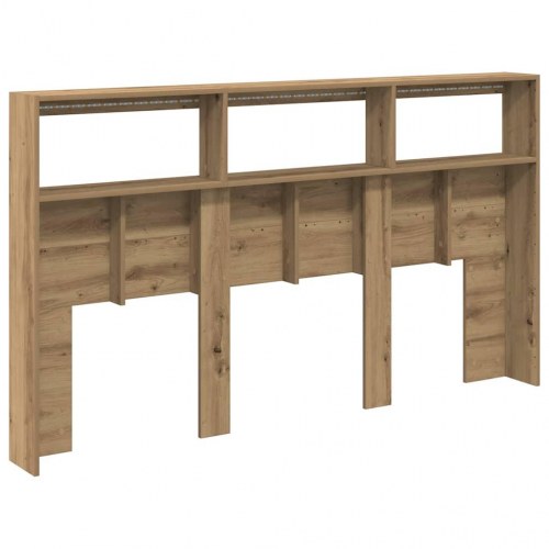 Sengegavl med opbevaring og LED-lys - kunsteg, 180 x 17 x 102 cm