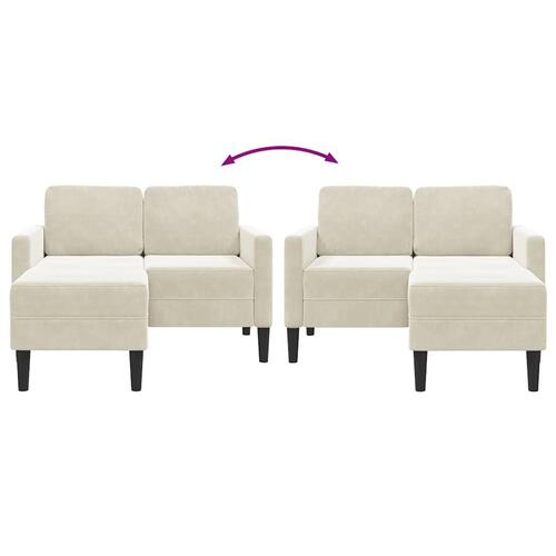 2-personers sofa med chaiselong L-formet 125 cm fløjl creme